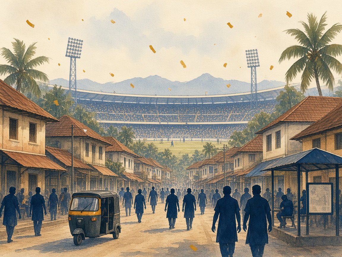 Illustrated street approach to the stadium through Palayam